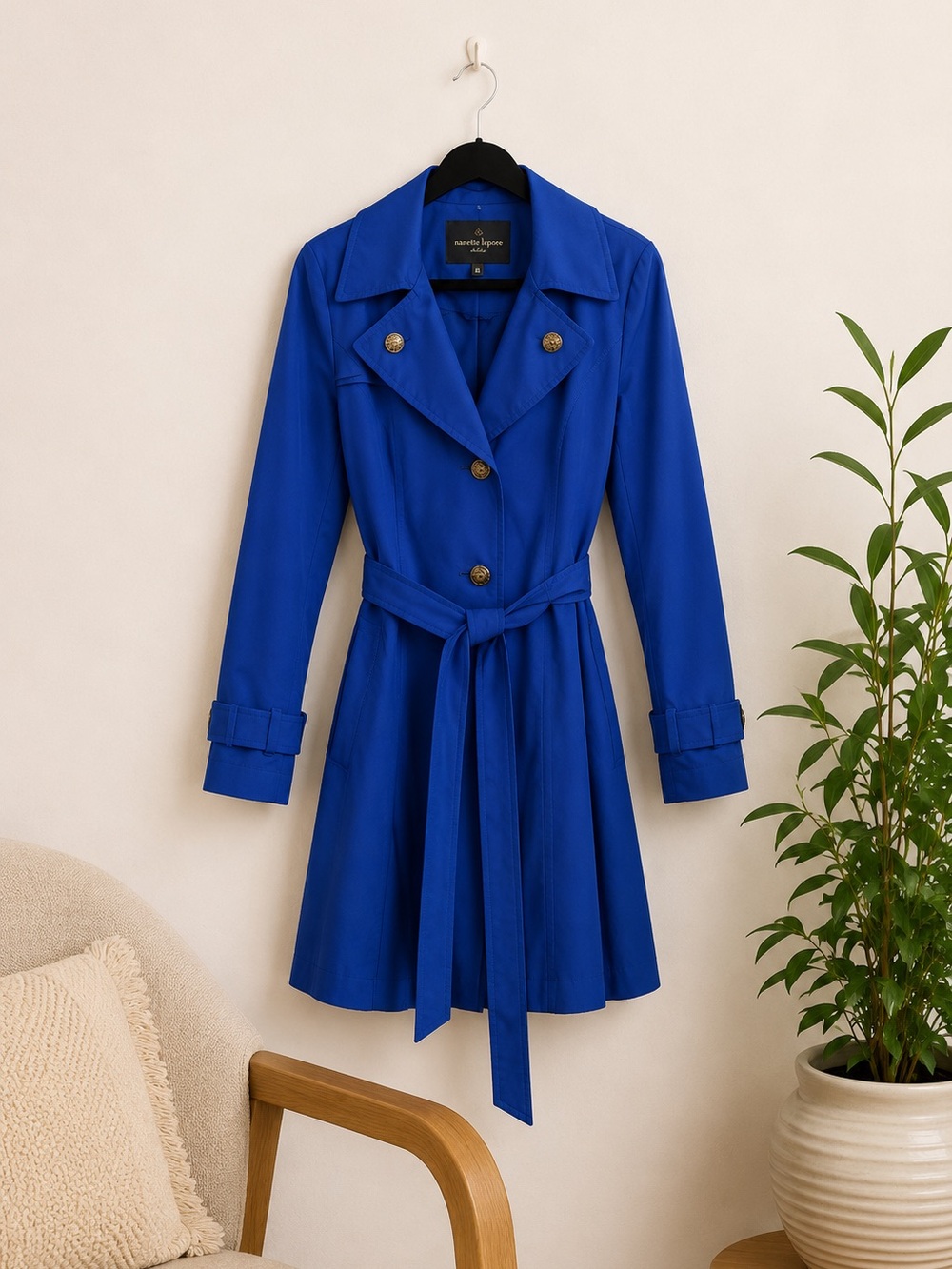 Vintage‎ London Fog Royal Blue Belted Trench Coat XL Hood Classic Bright 90s Y2k